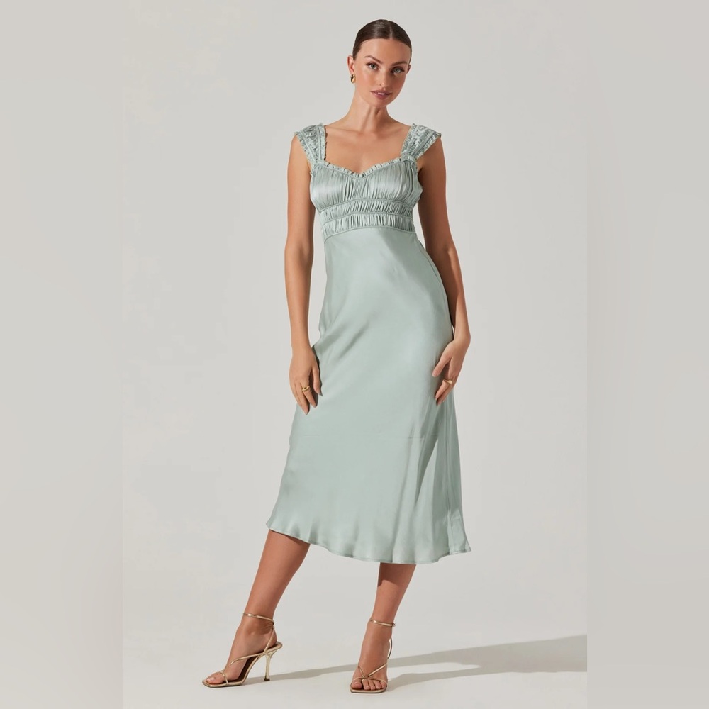 ASTR The Label Enola Satin Smocked Midi Dress